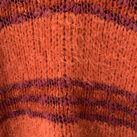 Free People Cotton Wool Blend Rust Stripe V Neck Oversized Fuzzy Sweater S - Picture 6 of 12